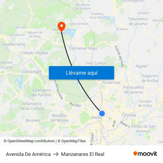 Avenida De América to Manzanares El Real map