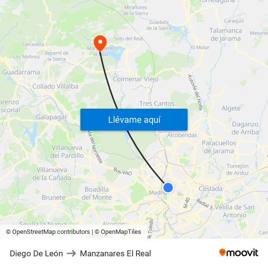 Diego De León to Manzanares El Real map