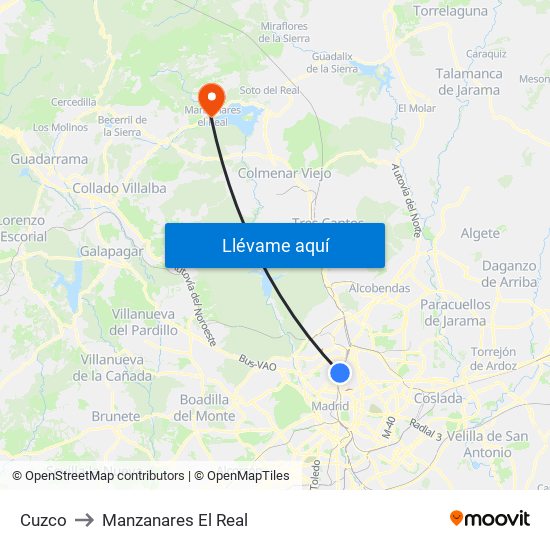 Cuzco to Manzanares El Real map