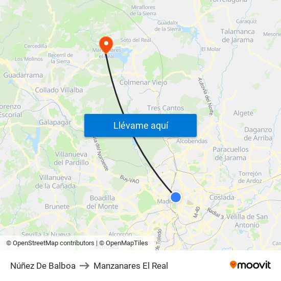 Núñez De Balboa to Manzanares El Real map