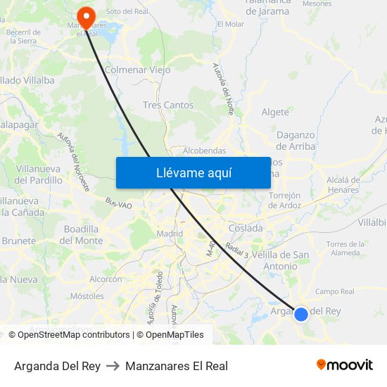 Arganda Del Rey to Manzanares El Real map