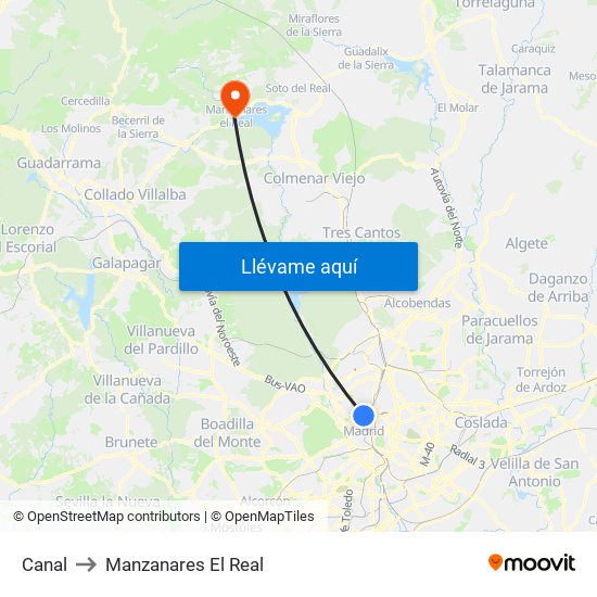 Canal to Manzanares El Real map