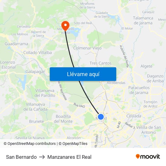 San Bernardo to Manzanares El Real map