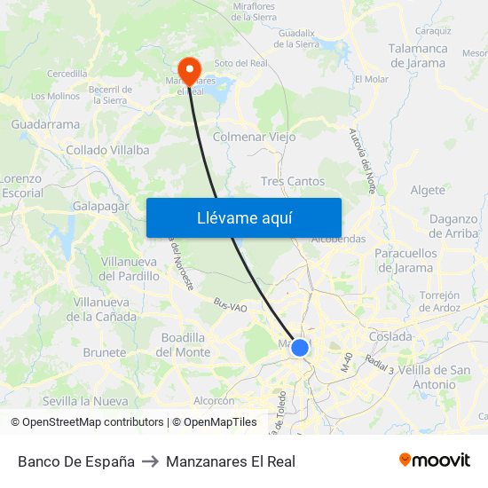Banco De España to Manzanares El Real map