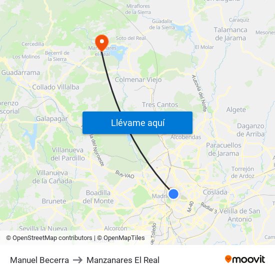 Manuel Becerra to Manzanares El Real map