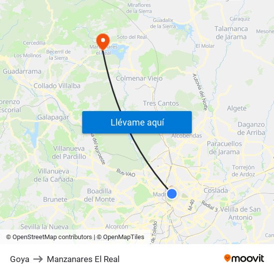 Goya to Manzanares El Real map