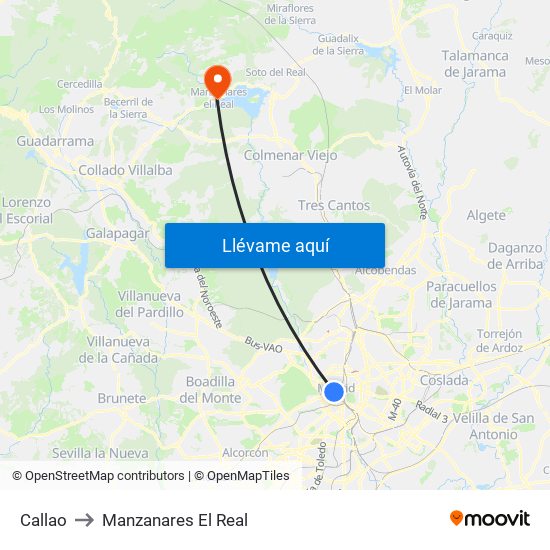 Callao to Manzanares El Real map