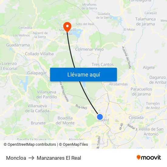 Moncloa to Manzanares El Real map