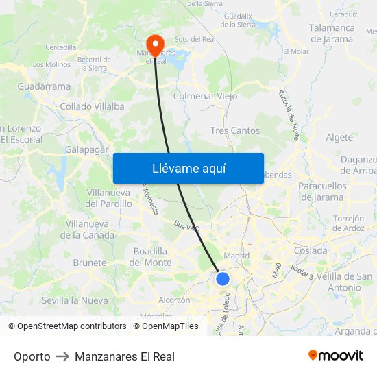 Oporto to Manzanares El Real map