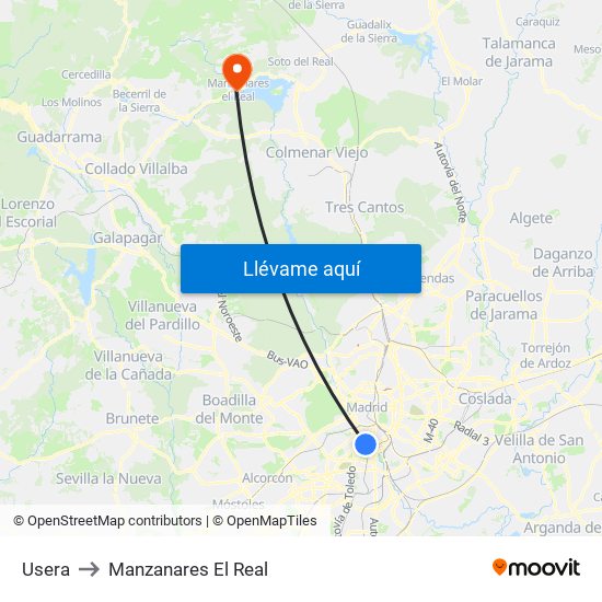 Usera to Manzanares El Real map