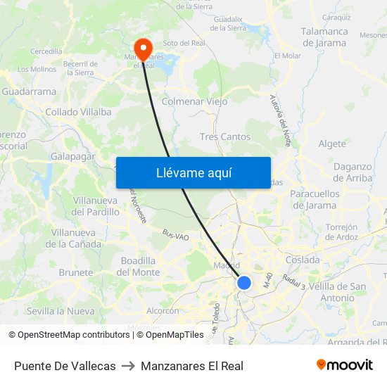 Puente De Vallecas to Manzanares El Real map