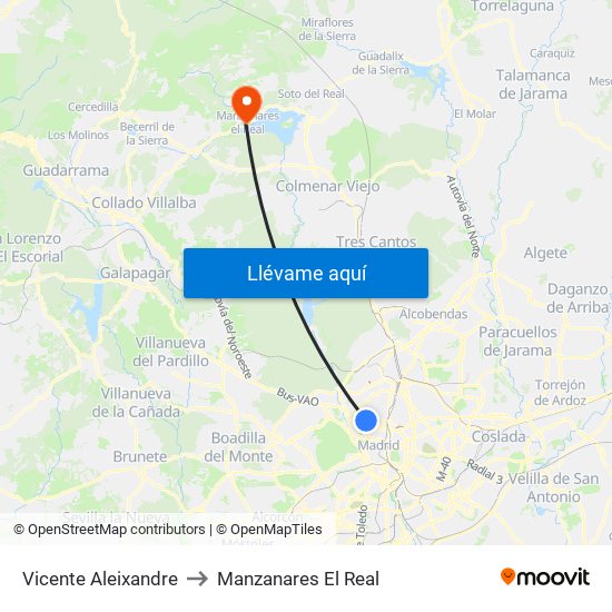 Vicente Aleixandre to Manzanares El Real map