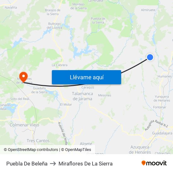 Puebla De Beleña to Miraflores De La Sierra map