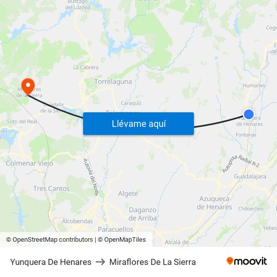 Yunquera De Henares to Miraflores De La Sierra map