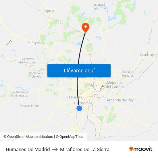 Humanes De Madrid to Miraflores De La Sierra map