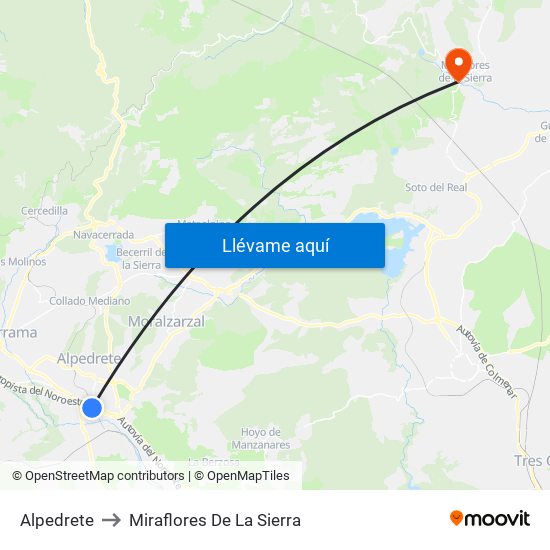 Alpedrete to Miraflores De La Sierra map