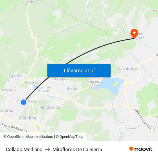 Collado Mediano to Miraflores De La Sierra map
