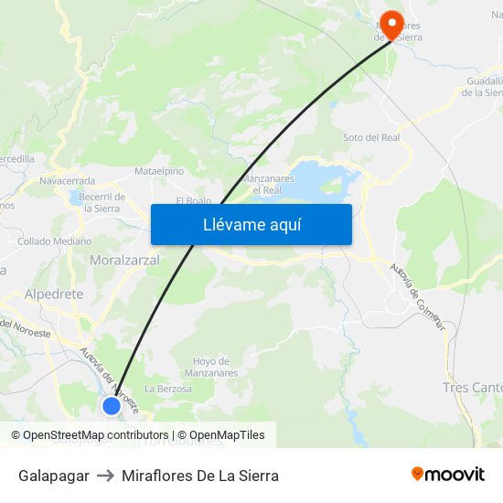 Galapagar to Miraflores De La Sierra map