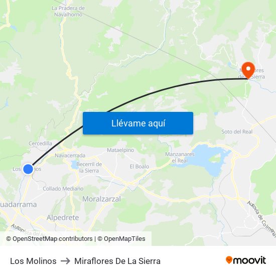 Los Molinos to Miraflores De La Sierra map