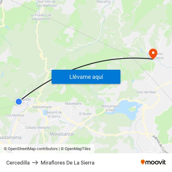 Cercedilla to Miraflores De La Sierra map