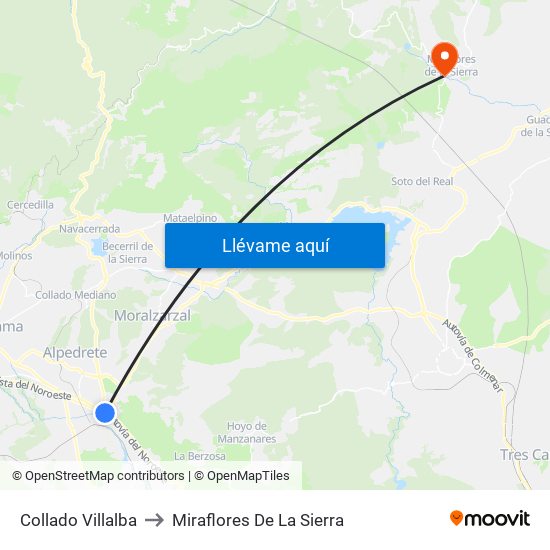 Collado Villalba to Miraflores De La Sierra map