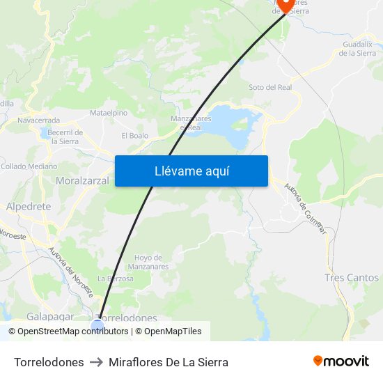 Torrelodones to Miraflores De La Sierra map