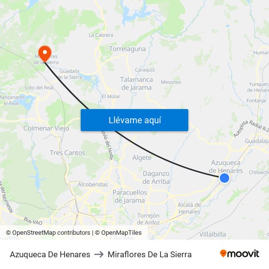 Azuqueca De Henares to Miraflores De La Sierra map
