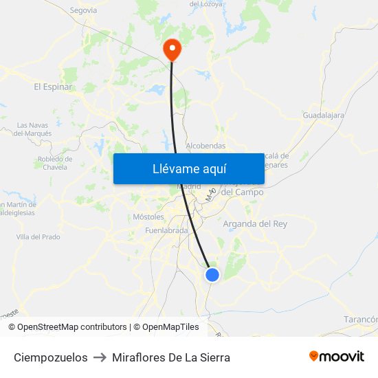 Ciempozuelos to Miraflores De La Sierra map