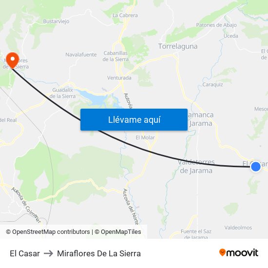 El Casar to Miraflores De La Sierra map