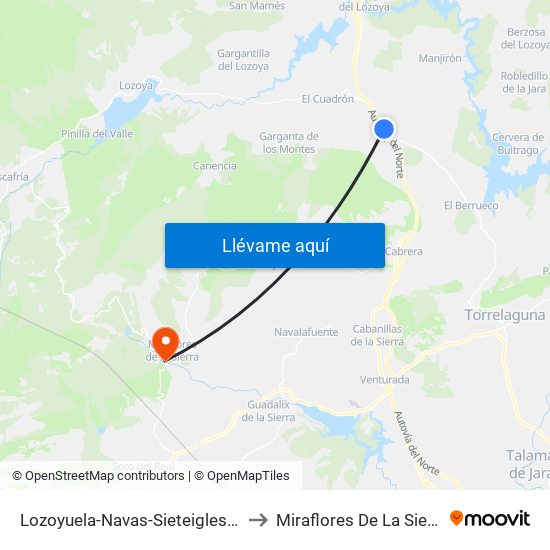 Lozoyuela-Navas-Sieteiglesias to Miraflores De La Sierra map