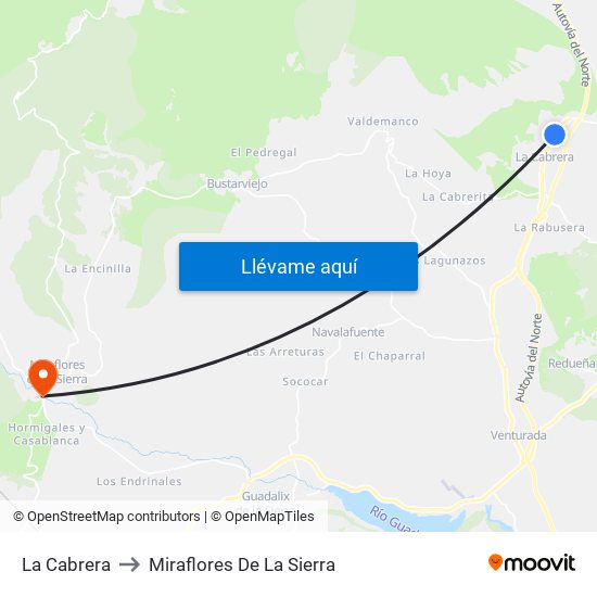 La Cabrera to Miraflores De La Sierra map