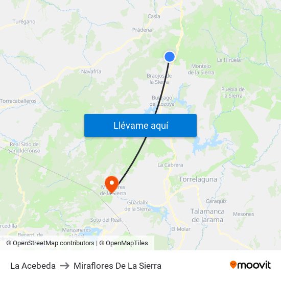 La Acebeda to Miraflores De La Sierra map