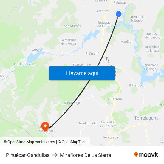 Pinuécar-Gandullas to Miraflores De La Sierra map