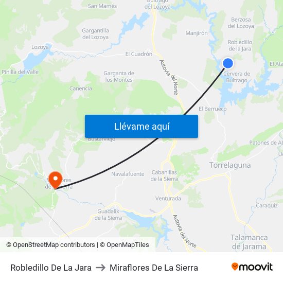 Robledillo De La Jara to Miraflores De La Sierra map