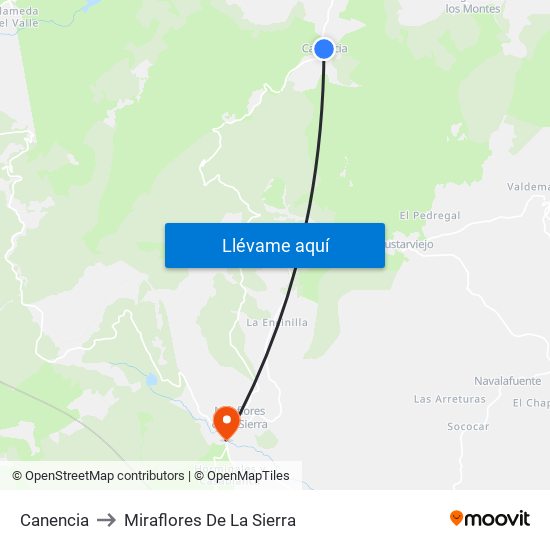 Canencia to Miraflores De La Sierra map