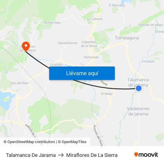 Talamanca De Jarama to Miraflores De La Sierra map