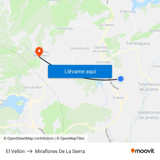 El Vellón to Miraflores De La Sierra map