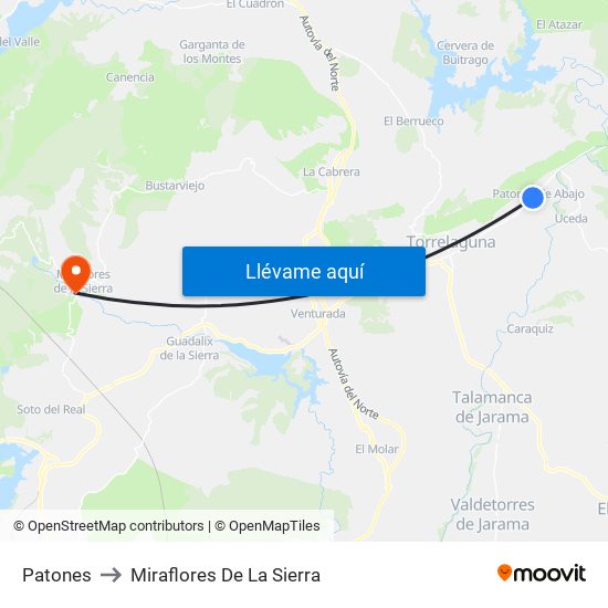 Patones to Miraflores De La Sierra map