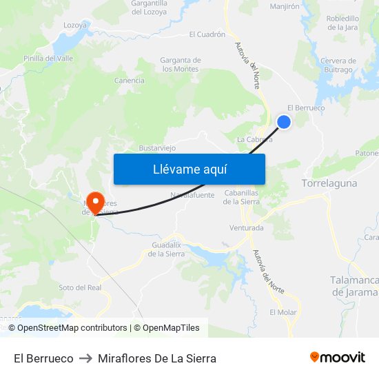 El Berrueco to Miraflores De La Sierra map