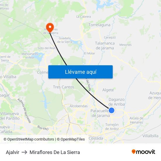 Ajalvir to Miraflores De La Sierra map