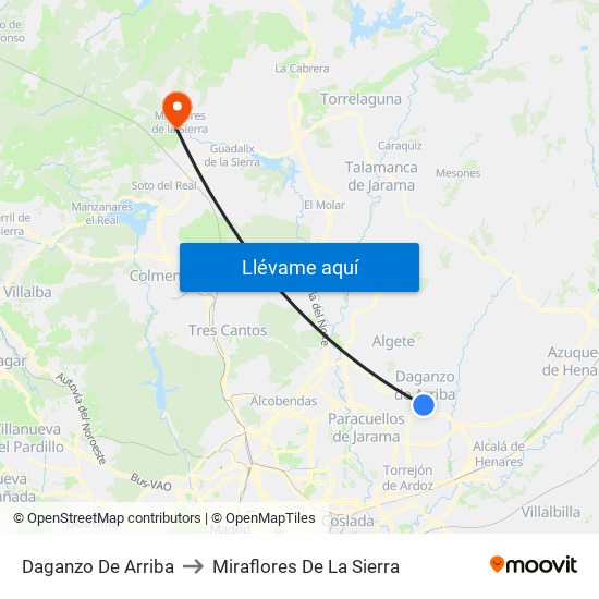 Daganzo De Arriba to Miraflores De La Sierra map