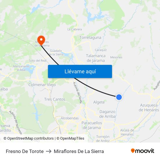 Fresno De Torote to Miraflores De La Sierra map