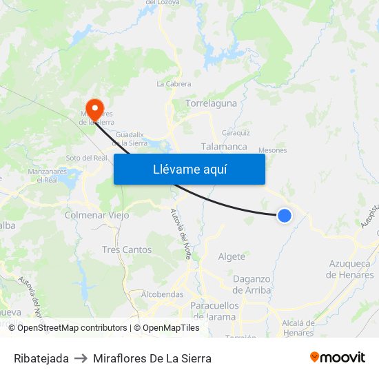 Ribatejada to Miraflores De La Sierra map