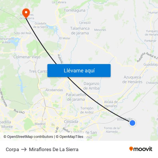 Corpa to Miraflores De La Sierra map