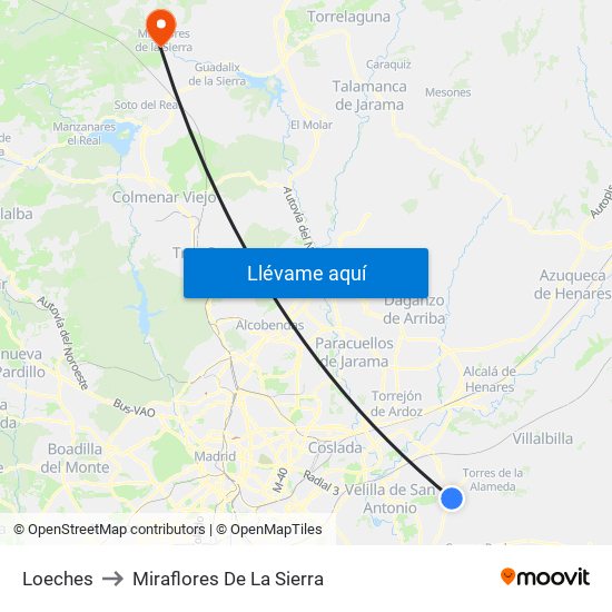 Loeches to Miraflores De La Sierra map