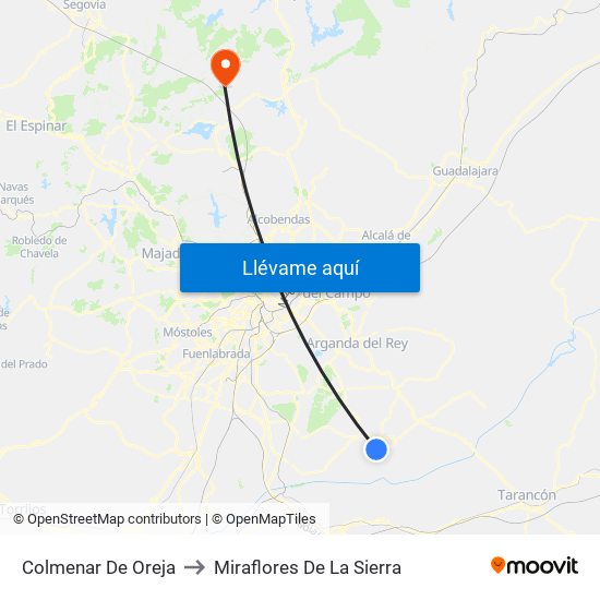 Colmenar De Oreja to Miraflores De La Sierra map