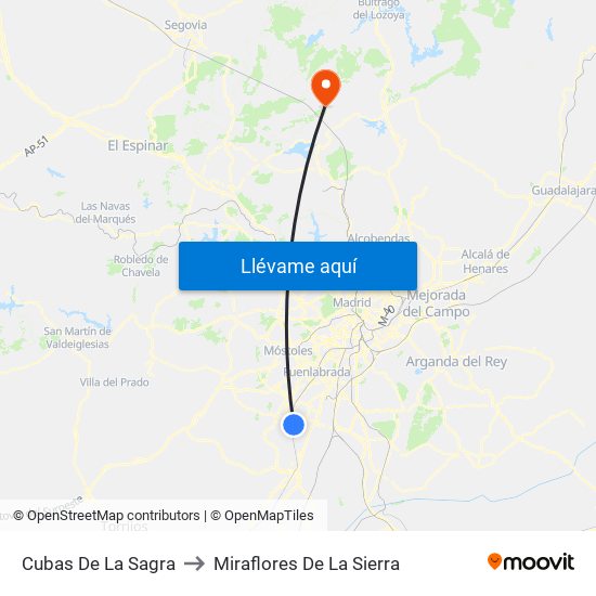 Cubas De La Sagra to Miraflores De La Sierra map