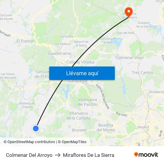 Colmenar Del Arroyo to Miraflores De La Sierra map