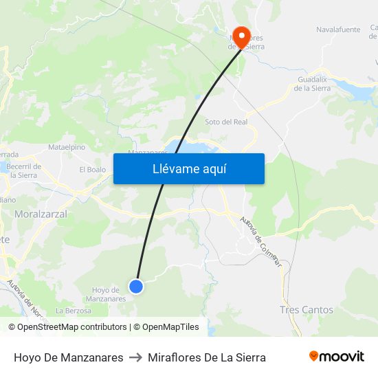 Hoyo De Manzanares to Miraflores De La Sierra map