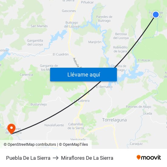 Puebla De La Sierra to Miraflores De La Sierra map